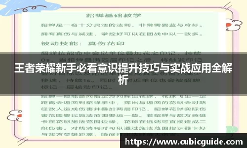 王者荣耀新手必看意识提升技巧与实战应用全解析